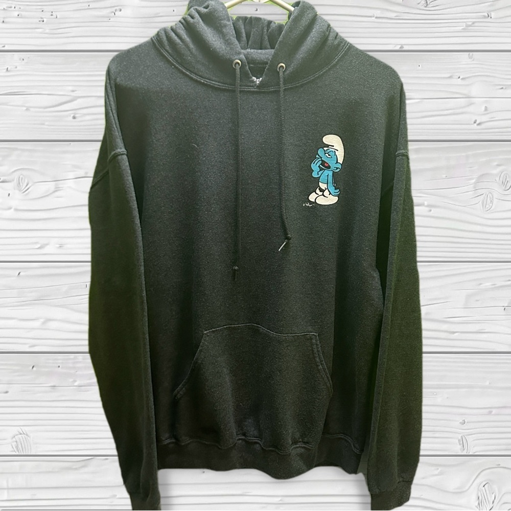 The Smurfs Black Graphic Hoodie Pullover with Blue Smurf Accent L